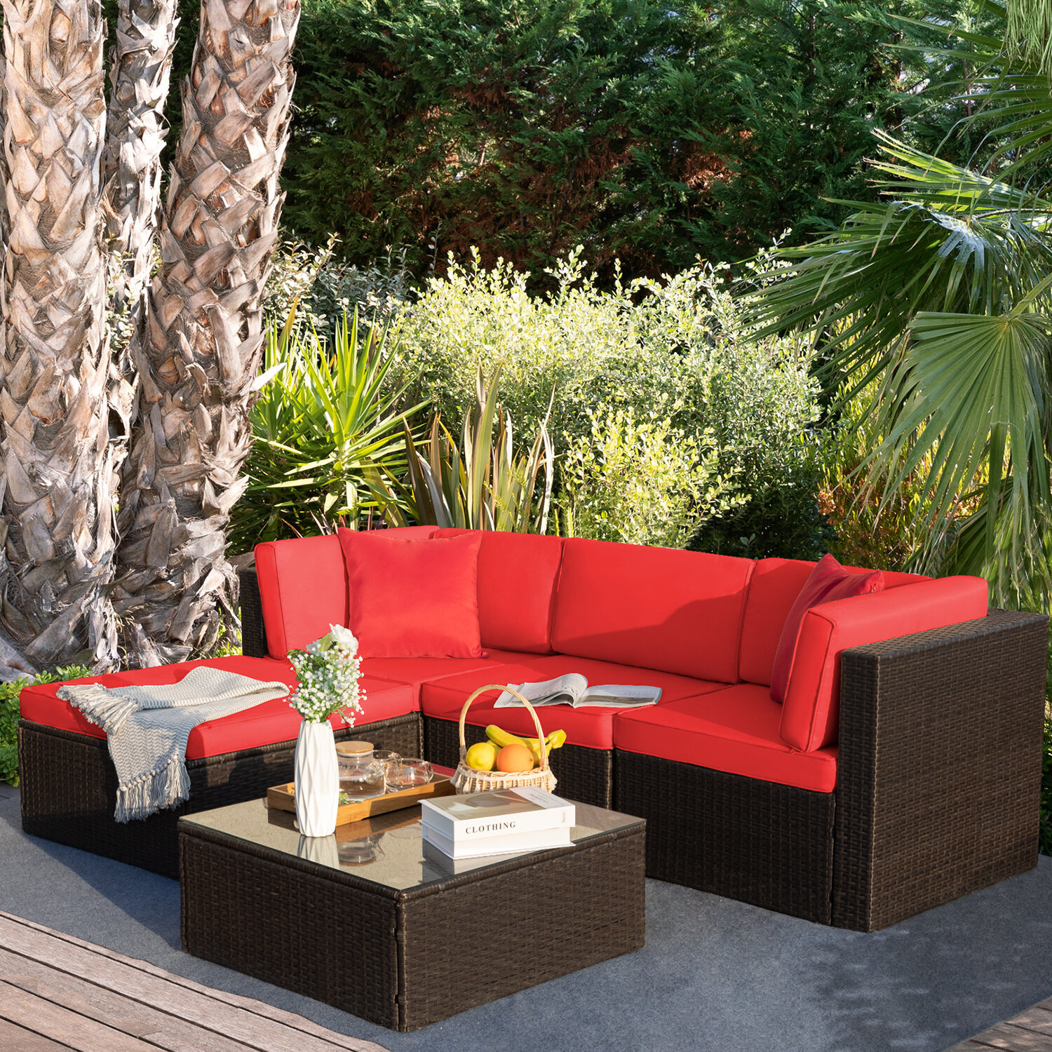 Latitude Run Piece Rattan Sectional Seating Group With Cushions